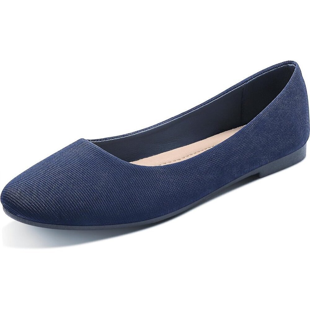 Obtaom Women Navy Textile Rounded Toe Slip on Comfortable Ballet Flats Shoes